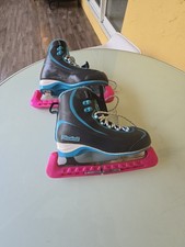 Riedell Soar Women's Figure Ice Skates Size 6 Black Blue Stainless Steel Blade
