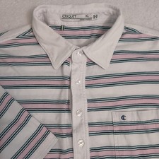 Criquet Shirt Mens XL Players Polo 4 Button Short Sleeve Striped Organic Cotton