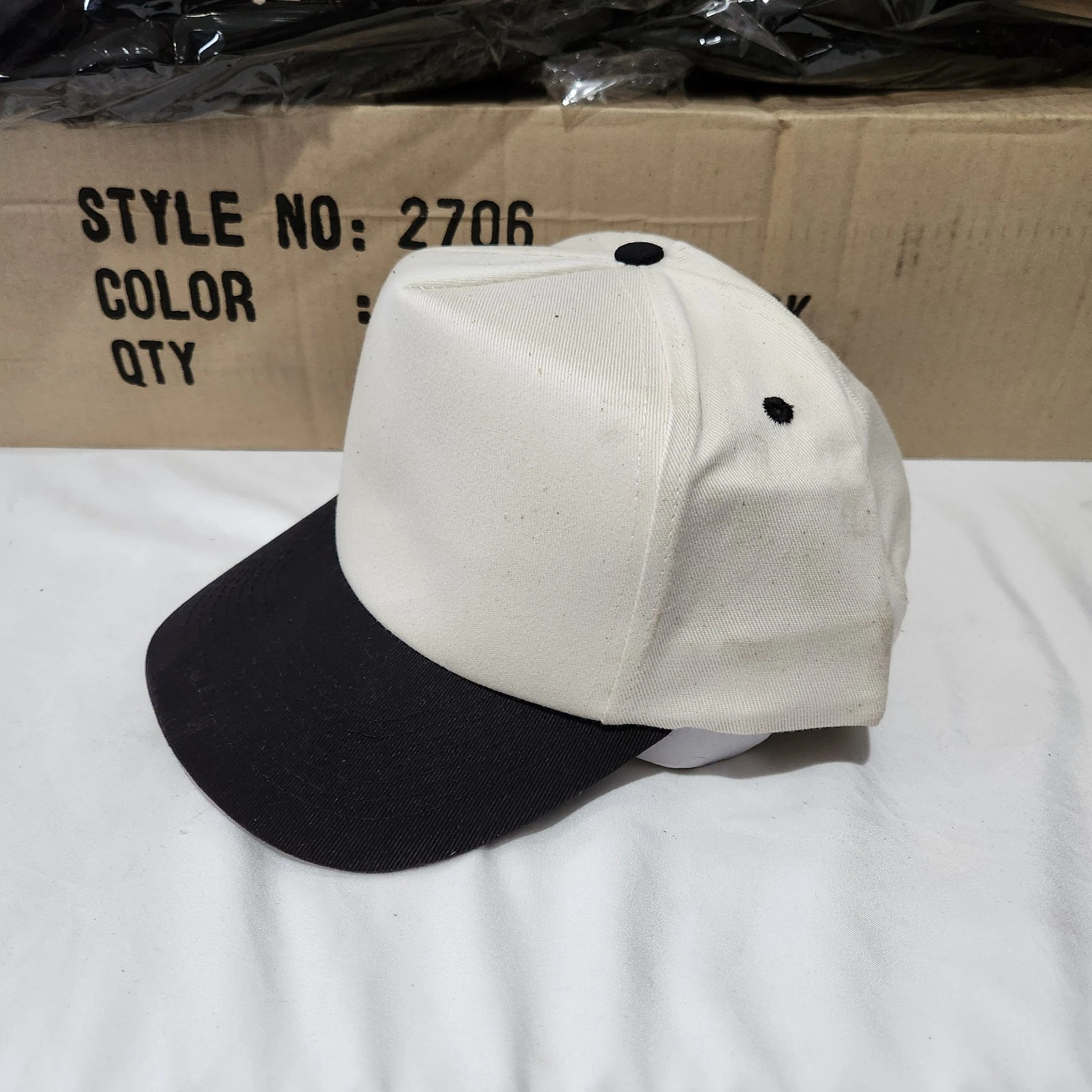 Vintage Snapback Trucker Cap Hat Blank Toppers 90s NOS Natural/Black Box Of 24