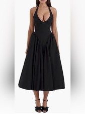 NEW HOUSE OF CB Marilyn Halter Black Midi Dress sz S