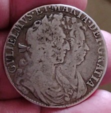 1689 William & Mary  Half Crown British Silver Coin. Nice collectable grade . 