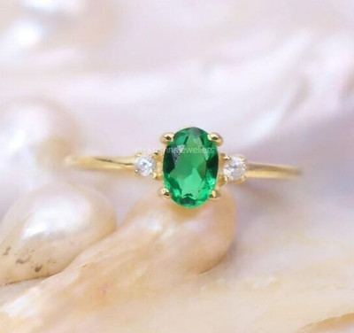 14K Gold Smaragd Ring, Slice Diamant Statement Dünnring, Geburtstagsgeschenk
