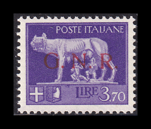 ITALY RSI 1944 - L. 3.70 GNR VERONA COLOR ERROR MNH - CERTIFIED € 1,300