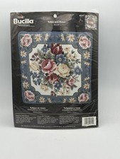 NEW  SEALED 1996 BUCILLA Needlepoint Pillow Kit 4719 TULIPS AND ROSES 14"x14"