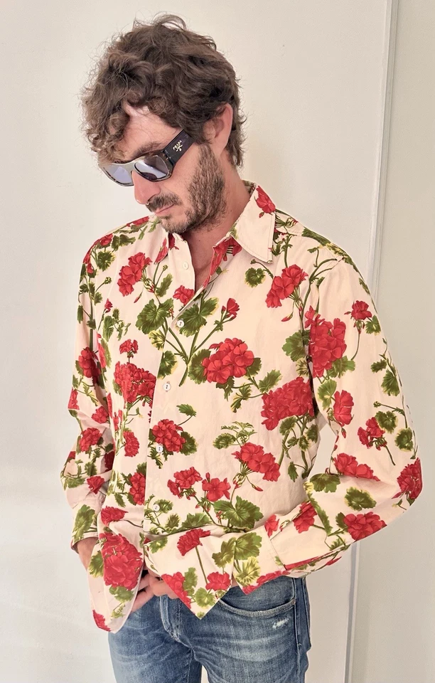 Dolce & Gabbana Camicia Uomo Elegante Elegante Floreale Rosso Rose Cotone Tag... - Immagine 3 di 4