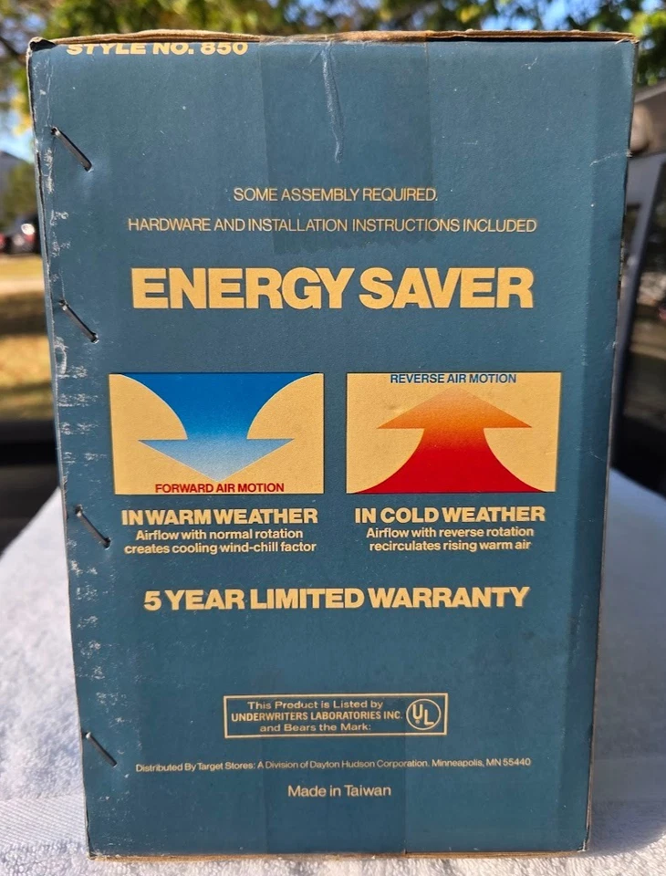 Vintage Ceiling Fan Windsor & Browne Brass One Side Cane Wicker 850 Sealed NOS - Image 4 of 4