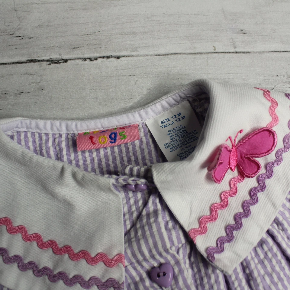 Vintage Cradle Togs Gingham Dress Baby Girl's Size 12 Months Seersucker Ric Rack - Image 4 of 4