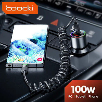 Spring 100W USB C to USB Type Cable Telescopic Car Phone Charger Type C Cable fo