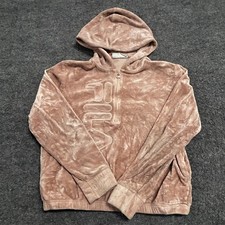 Fila Hoodie Womens Size M Pink Velour Quarter Zip Embroidered Logo Athleisure