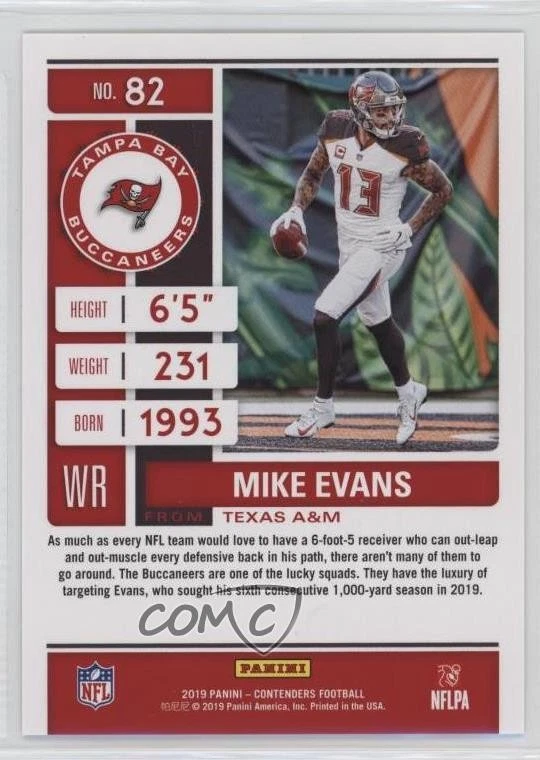 2019 Panini Contenders Season Ticket Playoff Ticket /175 Mike Evans #82 - Image 2 of 2