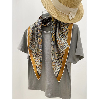 70% Cashmere 30% Silk Shawl Scarf flower Print Neckerchief Bandana wrap 65X65cm