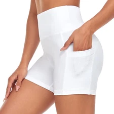 FULLSOFT Women's 5" High Waist Biker Shorts-Workout Yoga Small, 02-white 