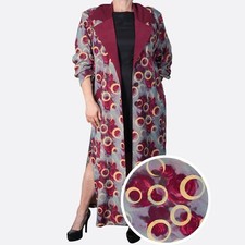 Vintage 90s Rose Print Duster Coat XXL 2X Burgundy Made in USA Tall Friendly