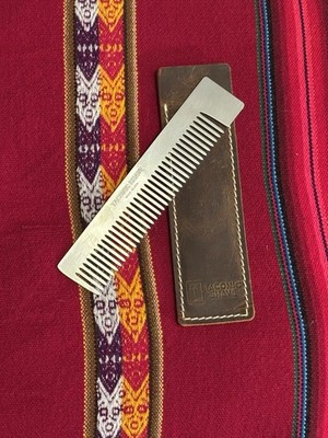 Taconic Shave Premium Stainless Steel Pocket Comb w/Saddle Leather Case, NEW
