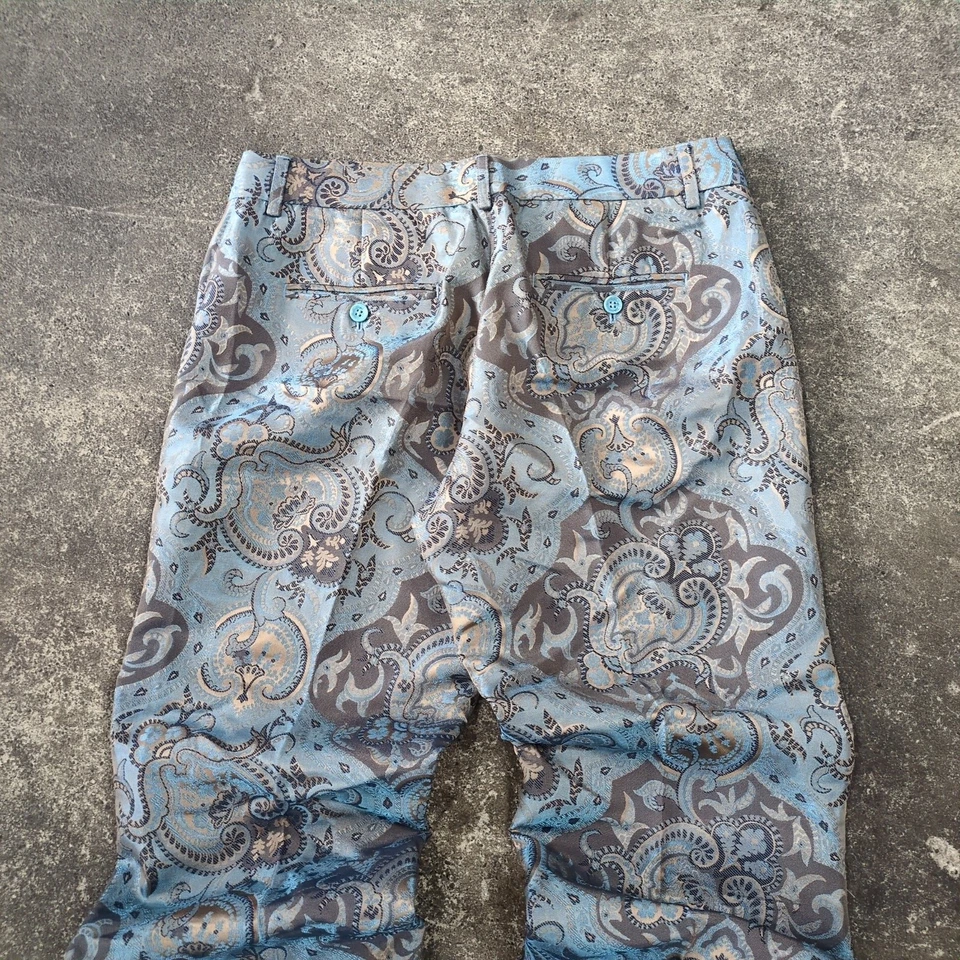 Express Flare Pants Womens 6 Green Iridescent Paisley Motif Editor Shimmer - Image 4 of 4