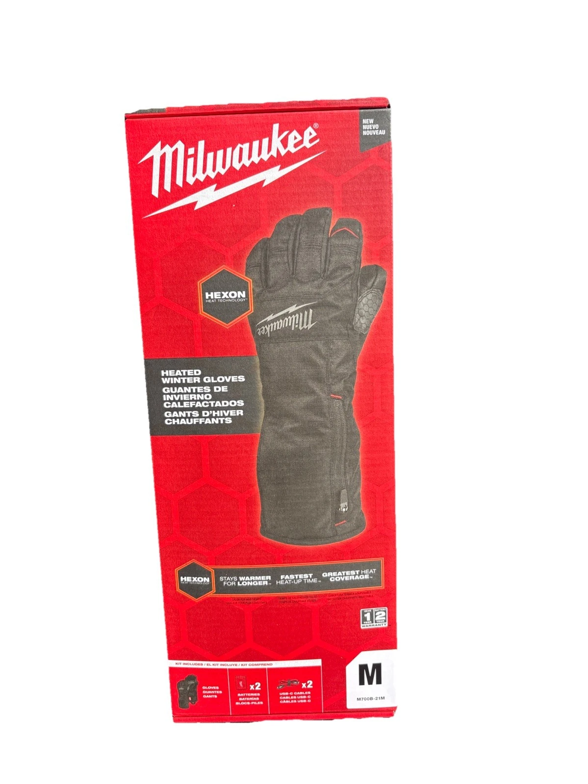 Milwaukee M700B-21 Heated Winter Gloves Kit HEXON Heat Technology SIZE M