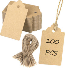 100 Pcs Kraft Paper Tags with String Writable Brown Price Tags