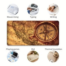 1pc Vintage Compass  World Map Gaming Mouse Pad - Large Rectangular Desk Mat w