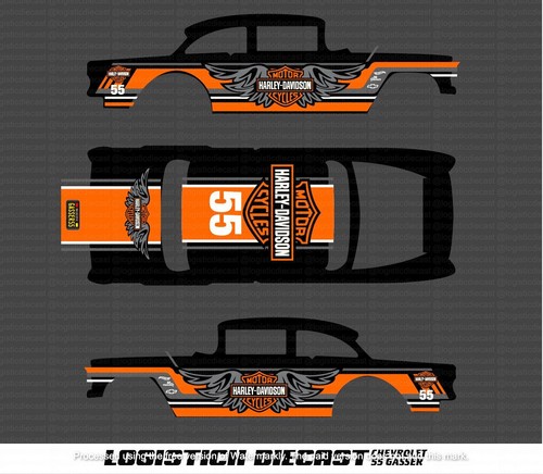 Universal 1/64 Wasserschiebe Aufkleber für Hot Wheels '55 Chevy Gasser a1 - Bild 1 von 4