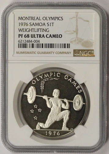 1976 Samoa Montreal Olympics Weightlifting Silver Tala PF 68 Ultra Cameo NGC