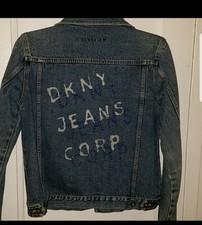 Womens Dkny Blue Denim Jean Jacket Size Medium Rhinestone Rare