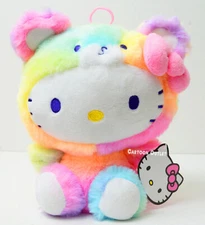 Sanrio Hello Kitty Plush Teddy Bear Rainbow Costume Figure Stuffed Girls Doll 7"