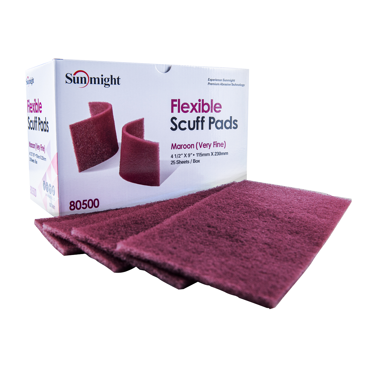 FLEXIBLE SCUFF PADS - SCOTCH BRITE MAROON VERY FINE 25pcs / box SUNMIGHT