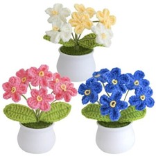3 Pcs Crochet Patted FlowersKnitting Crochet Forget Me Not Flowers Potted Pla...