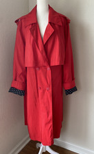New York Harbor Petite 14 Full Length Red Trench Rain Coat w Polka Dots