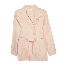 Frenchi Trench Coat Women Size Medium Peach Belted Striped Jacket