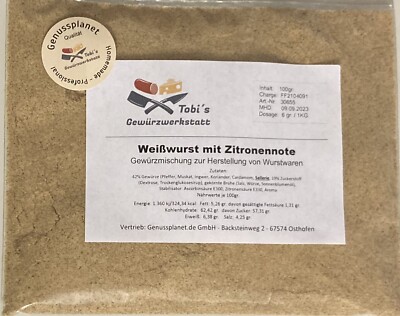 Weißwurst mit Zitronennote Gewürzmischung 100gr Wurstherstellung ohne Pökelsalz 