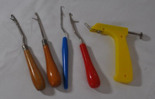 Vintage Lot of 5 Latch Hook Tools Wood Handle  Plastic Germany England Korea