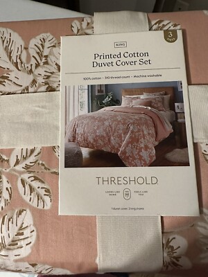 Threshold Cotton Sateen Duvet Cover Set Floral 310 Thread Count, Pink, King