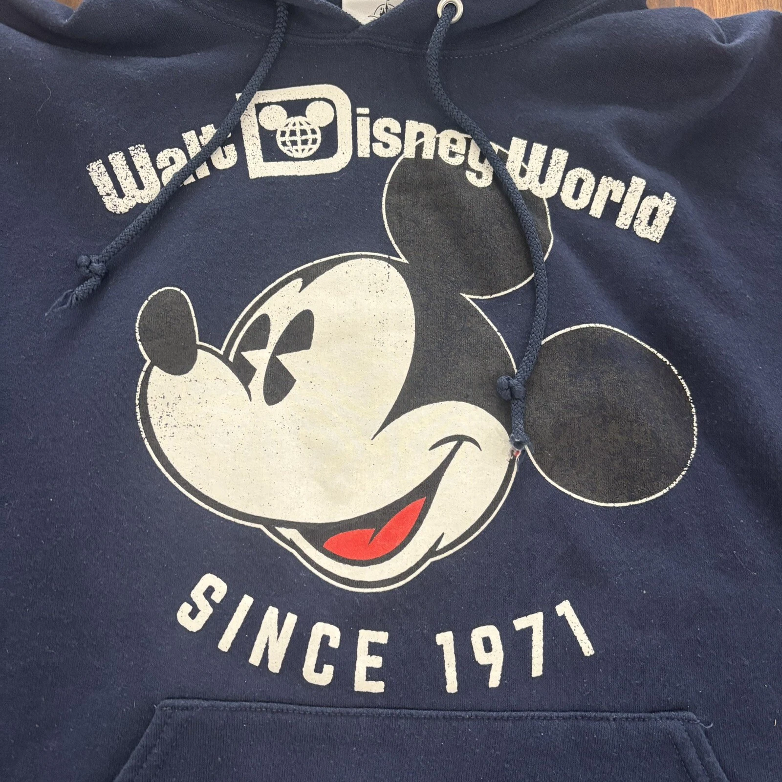 VETEMENTS Felpa con cappuccio blu Walt Disney World adulto taglia piccola grafica Topolino