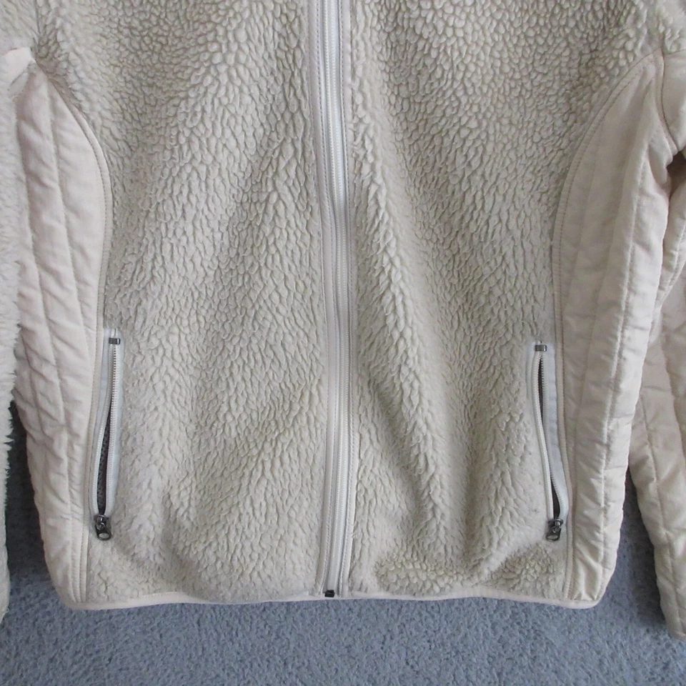 Jaqueta de Lã Patagonia Vintage Feminina Grande Bege Natural Zíper Completo Pilha Retrô - Imagem 3 de 4