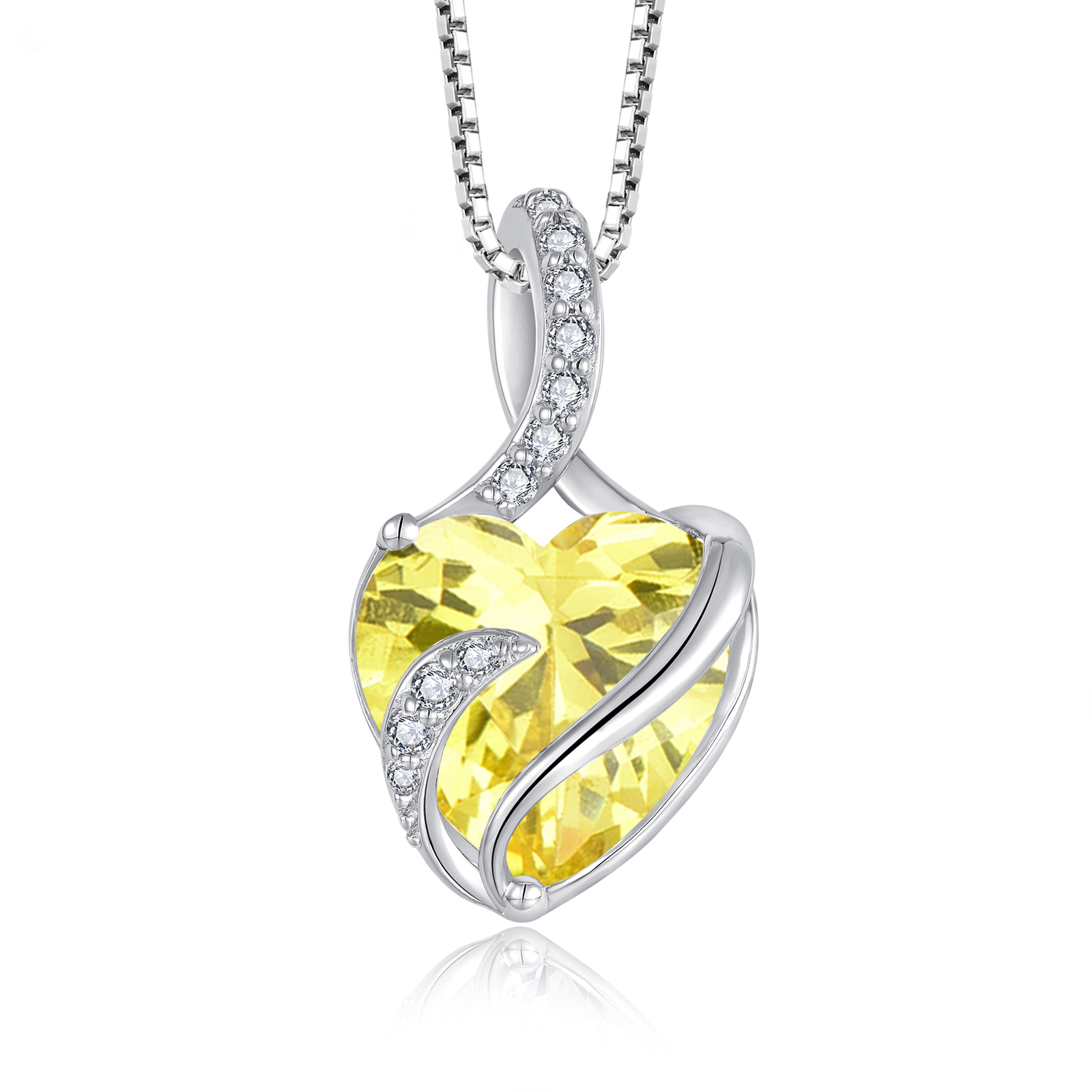 Infinity Necklace for Women in 925 Sterling Silver with Love Heart Citrine Pendant Gift