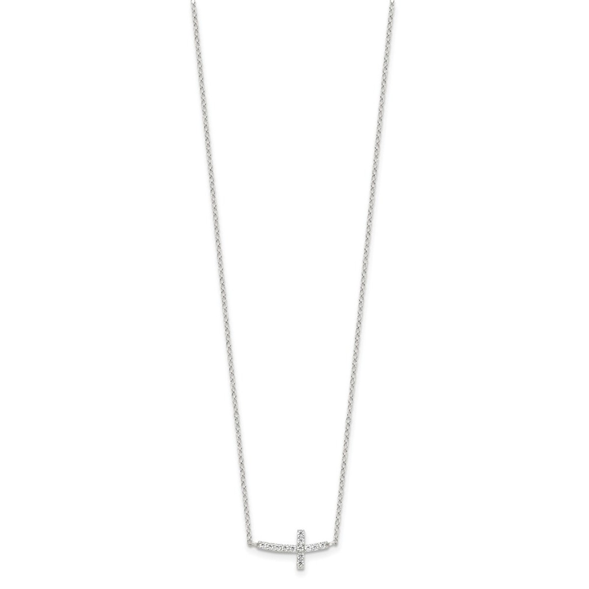 Sterling Silver with CZ Offset Sideways Cross w/ 2 IN EXT