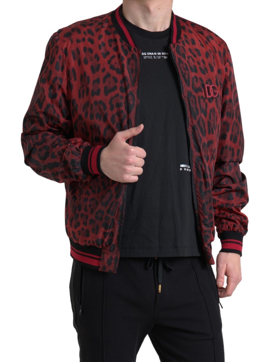 Dolce & Gabbana Red Leopard Print Bomber Men's Jacket Dolce & Gabbana Red Leopard Print Bomber Men's Jacket