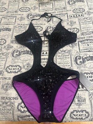 Swimsuit women Pool Party size Large Sequin Black