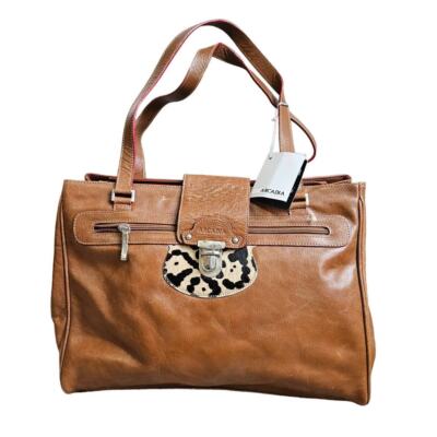 NEW Arcadia Brown Leather Tote Bag Calf Hair Accent Western Boho Classic Cowgirl