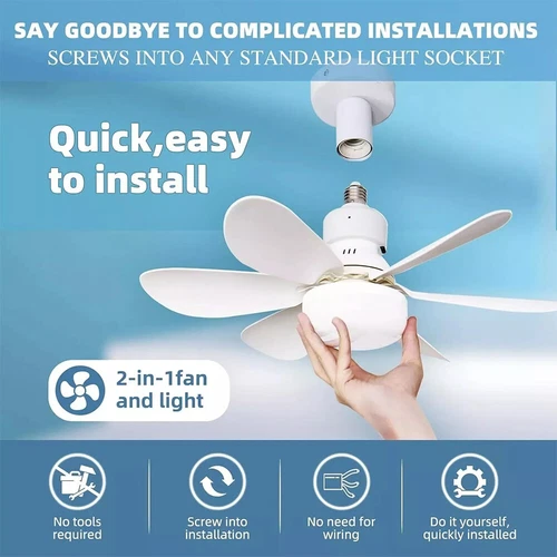 2-in-1 E27 Socket Fan Light with Remote Screw in Ceiling Fans LED Light Bulb Fan - Picture 10 of 12