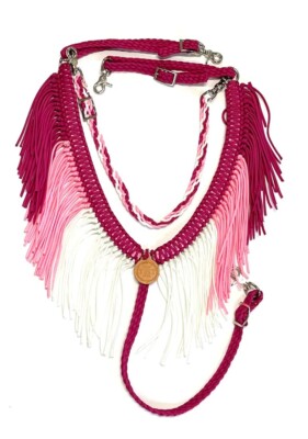Horse Fringe Breast Collar pink ombre With Wither Strap