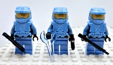 Trio Medium Blue Halo Spartan Master Chief Commando made w/ real LEGO® Minifig