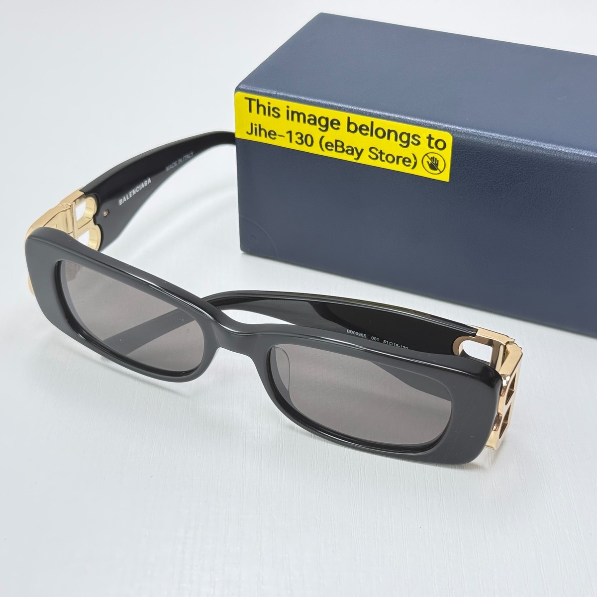 Balenciaga BB0096S 001 Black Rectangular Sunglasses Women 51mm | eBay