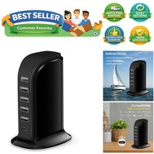 40W USB C Charger 6-in-1 Station, 5 USB Ports for Fast Charging Multiple Devices