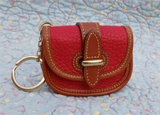 Vintage Dooney & Bourke Key Ring with Caddy ~ Red / Tan ~ Excellent Condition