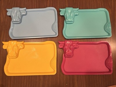 Vintage 80 s Itemakers Bold Colors Cow plates set Of 4