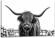 Framed Highland Cow Canvas Bathroom Wall Art,Highland Cow Wall Art Canvas Pri...