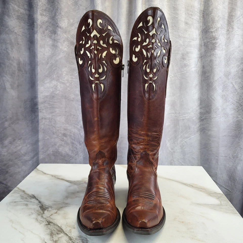 Botas vaqueras occidentales Ariat Hacienda blancas con incrustaciones hasta la rodilla punta corta para mujer 6,5 Foto 3 de 4