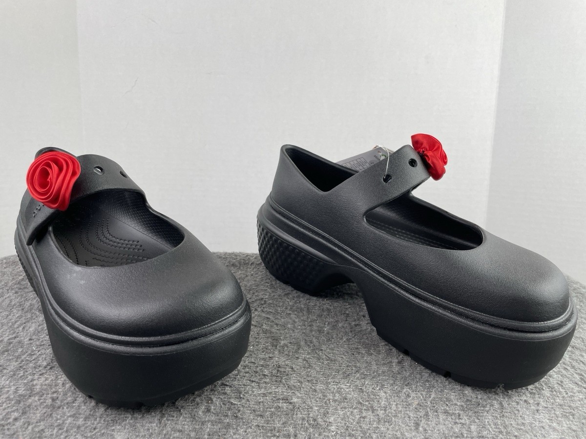 Crocs Stomp Rosette Mary Jane Black Red Rose Platform Gothic